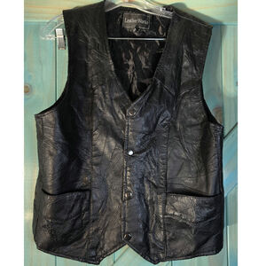 Black Leather Works Patchwork Vest Front Snap-button Closure Lower Front Pockets